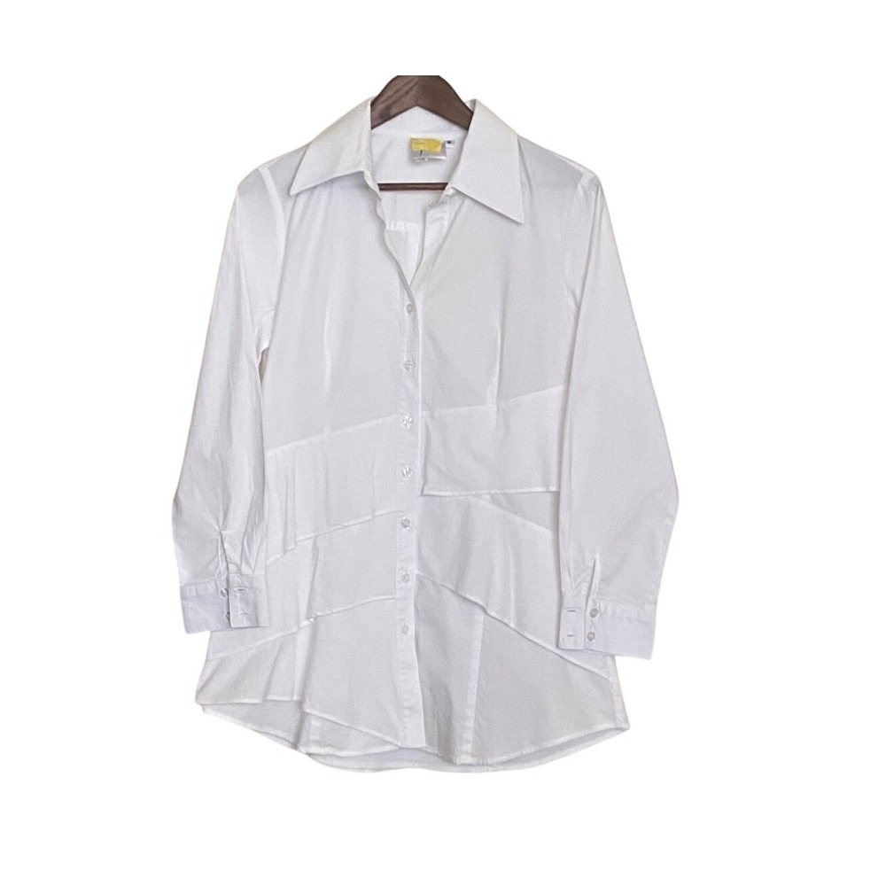 Finley Jenna White Layered Tiered Button Down Shirt Womens Medium Made in USA